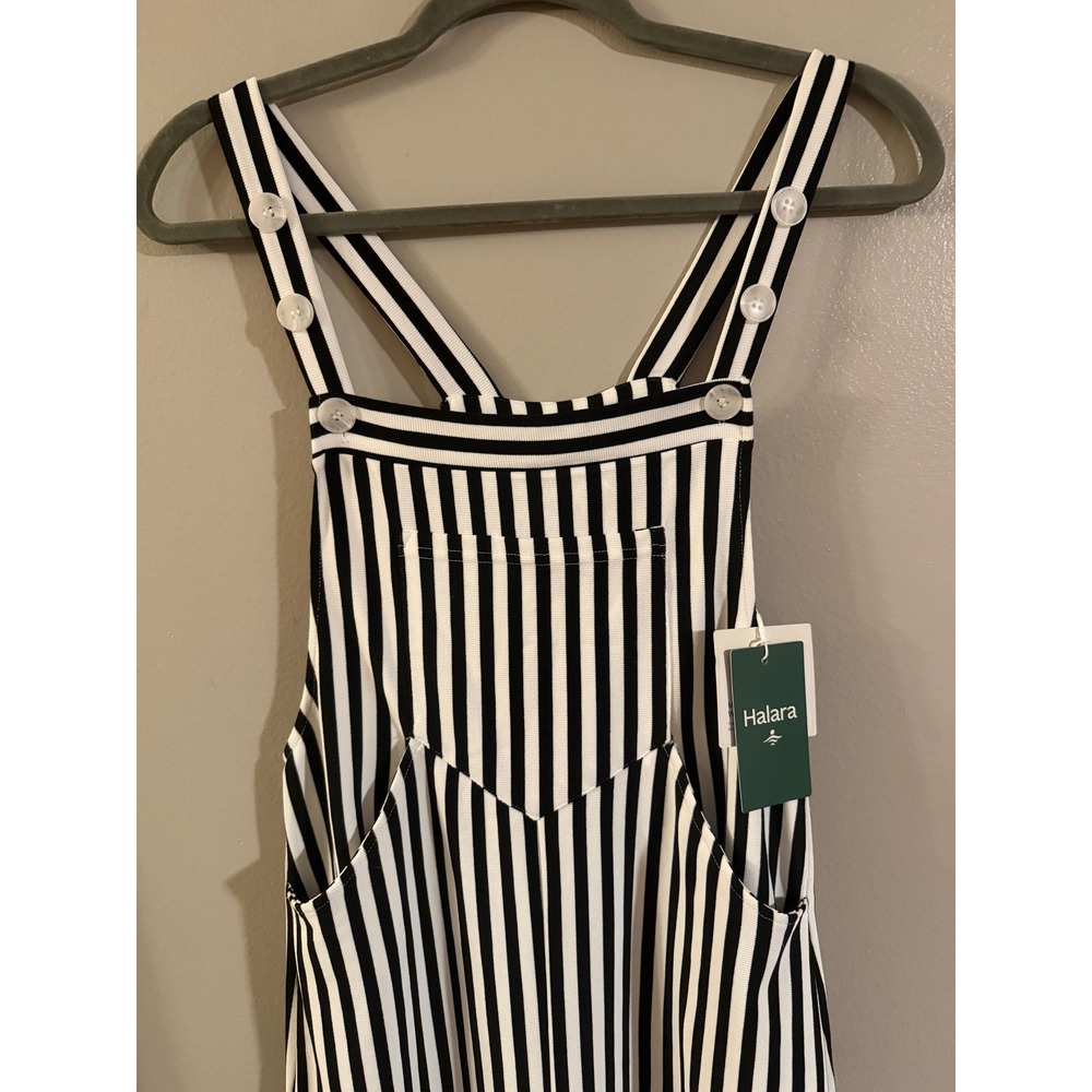 Halara Striped Wide Leg Overalls Black White Waffle Knit Jumpsuit XS NWT